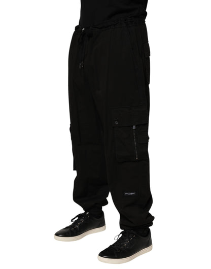 Black Cotton Cargo Jogger Sweatpants Pants