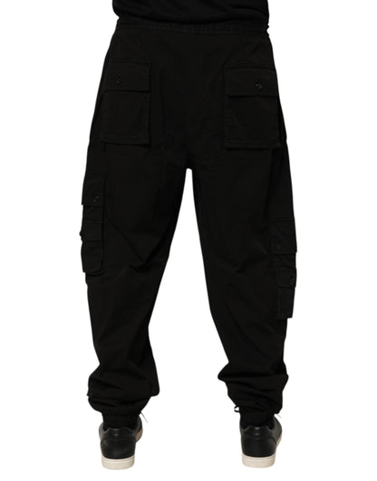 Black Cotton Cargo Jogger Sweatpants Pants