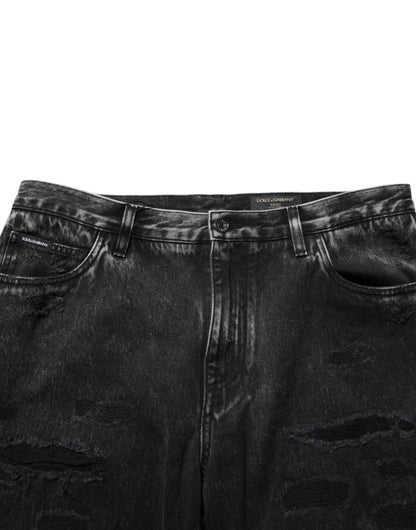 Black Washed Ripped Loose Cotton Denim Jeans