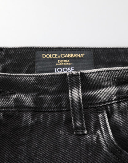 Black Washed Ripped Loose Cotton Denim Jeans