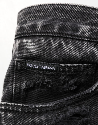 Black Washed Ripped Loose Cotton Denim Jeans