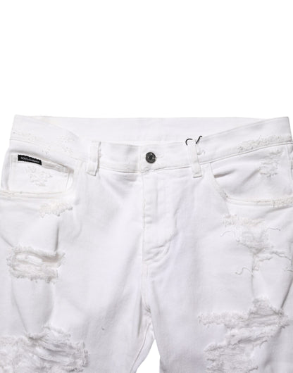 White Distressed Ripped Denim Trouser Jeans
