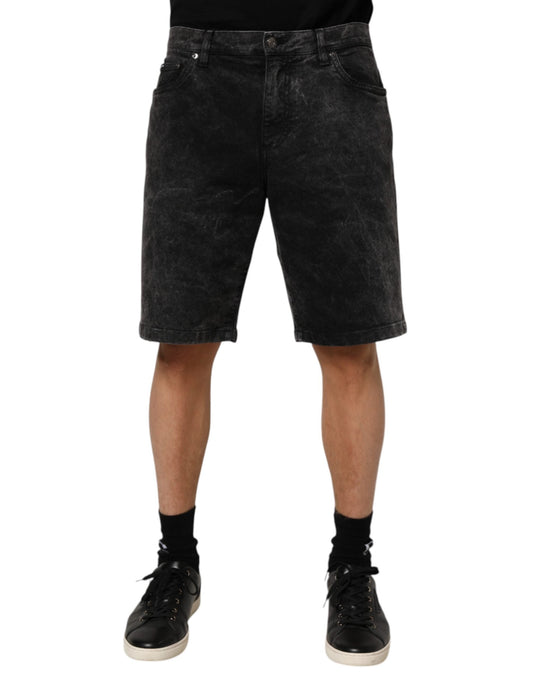 Black Cotton Mid Waist Denim Men Bermuda Short