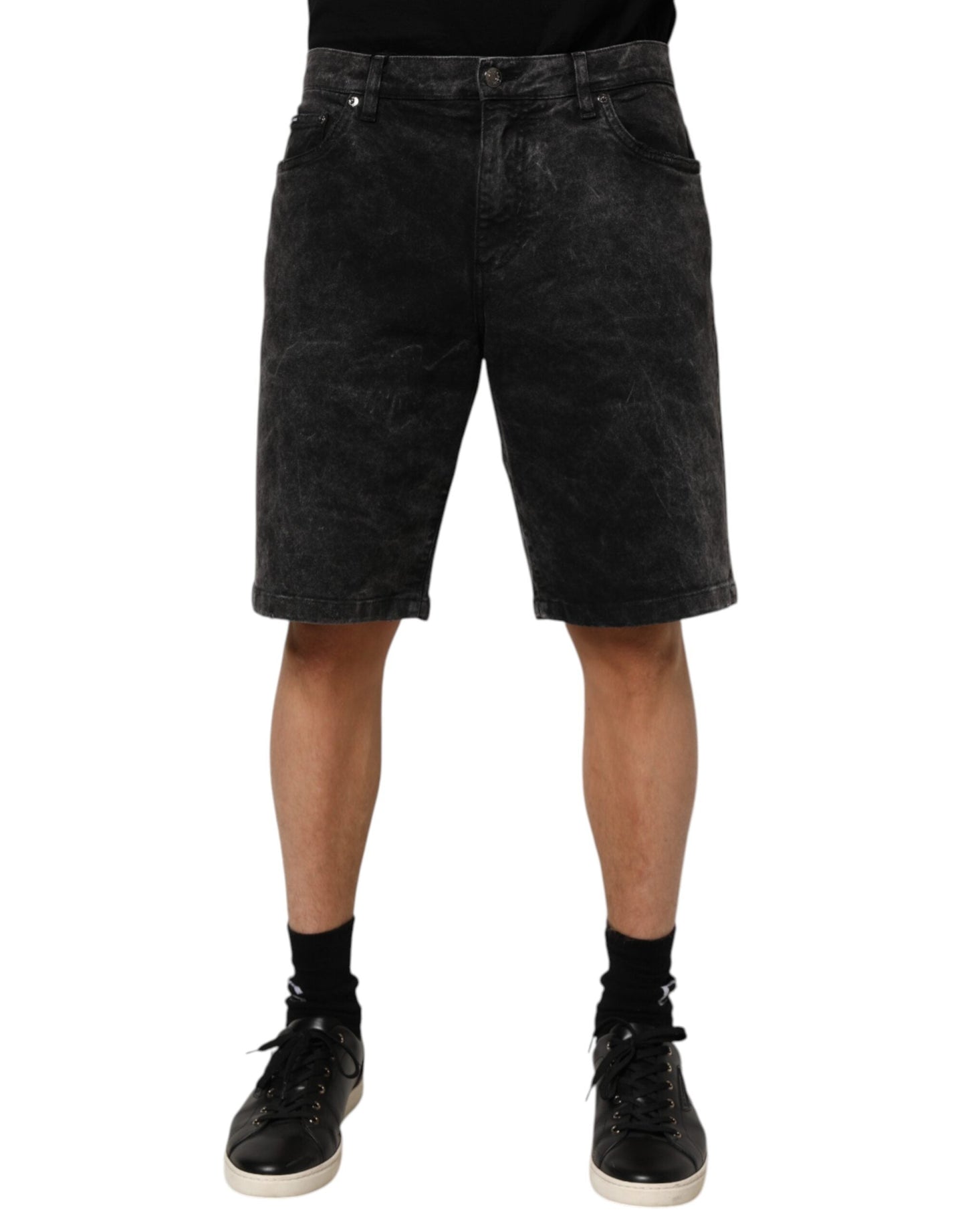 Black Cotton Mid Waist Denim Men Bermuda Short