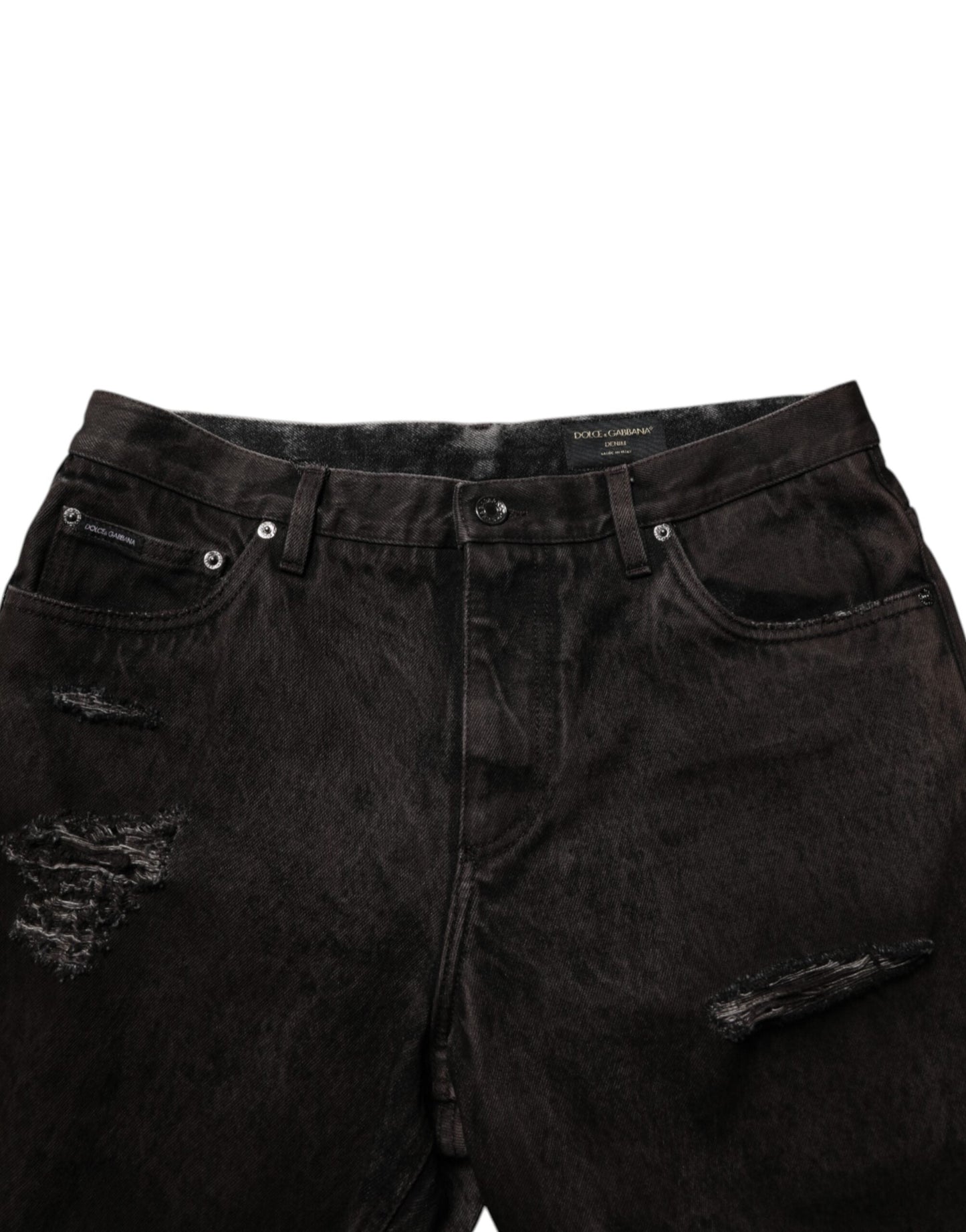 Black Cotton Tattered Denim Men Bermuda Short