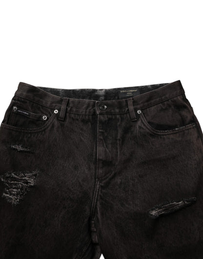 Black Cotton Tattered Denim Men Bermuda Short