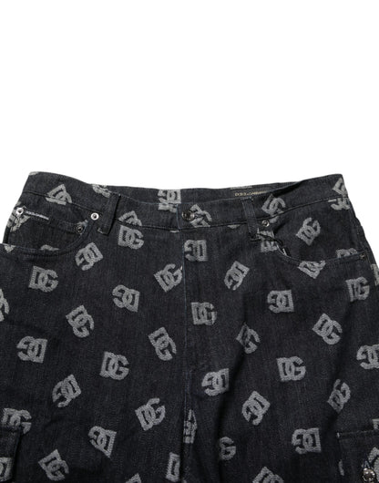 Black Monogram Denim Cargo Men Bermuda Short