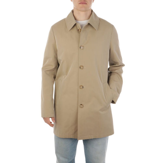 Beige Cotton Men Trench Coat