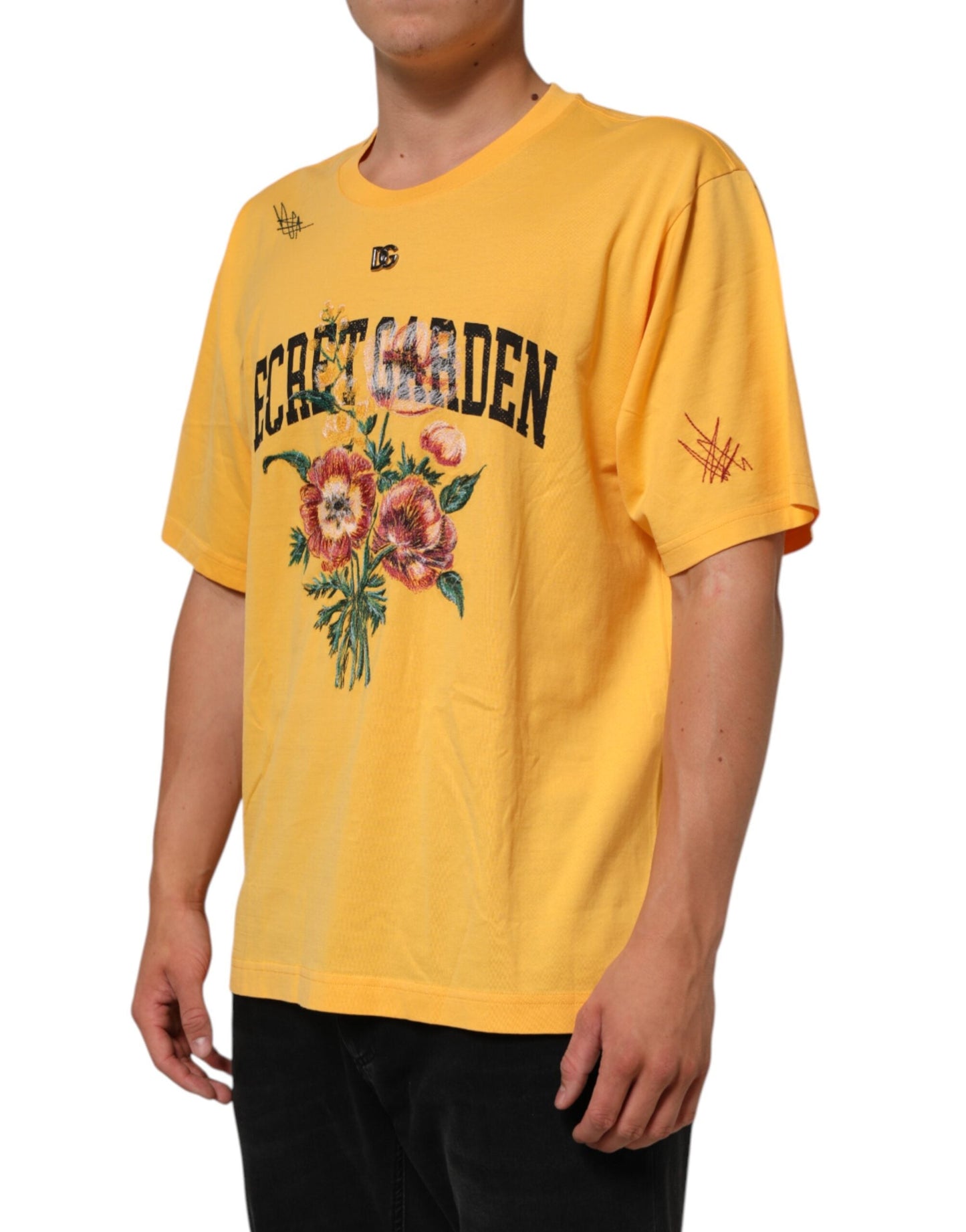 Yellow Secret Graden Floral Cotton CrewNeck T-shirt