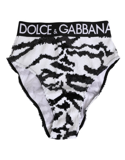 Black White Sequin High Waist Panty Underwear