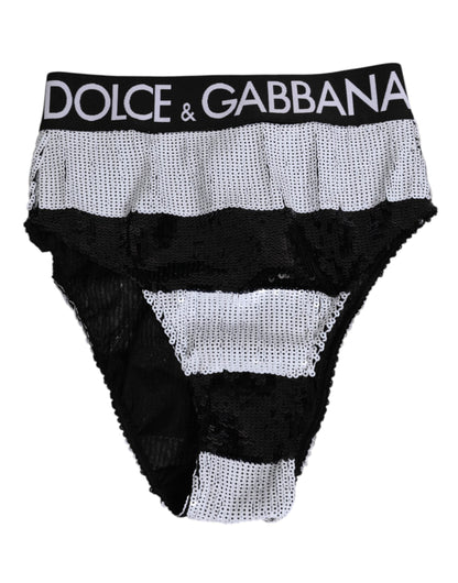 Black White Sequin High Waist Panty Underwear