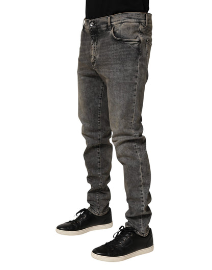 Gray Cotton Stretch Slim Fit Men Denim Jeans