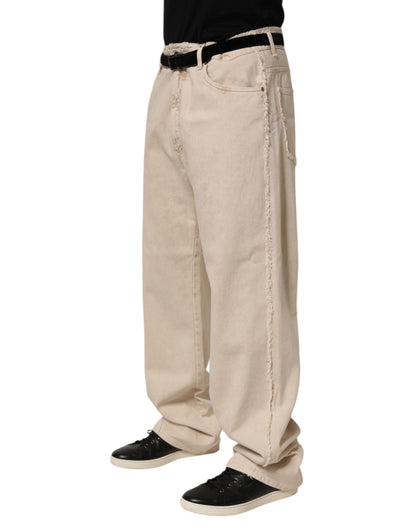 Beige Cotton Straight Denim Trouser Jeans