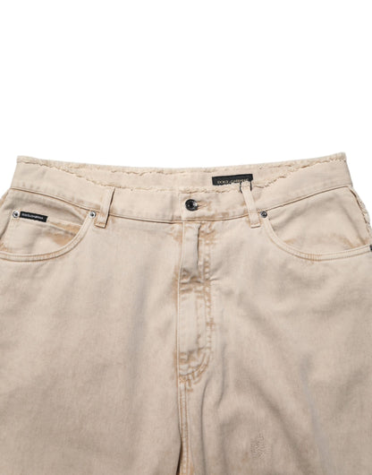 Beige Cotton Straight Denim Trouser Jeans