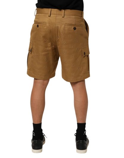 Brown Cotton Stretch Logo CargoBermuda Shorts