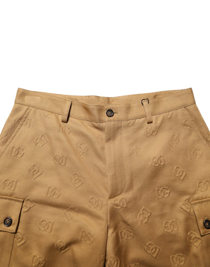 Brown Cotton Stretch Logo CargoBermuda Shorts