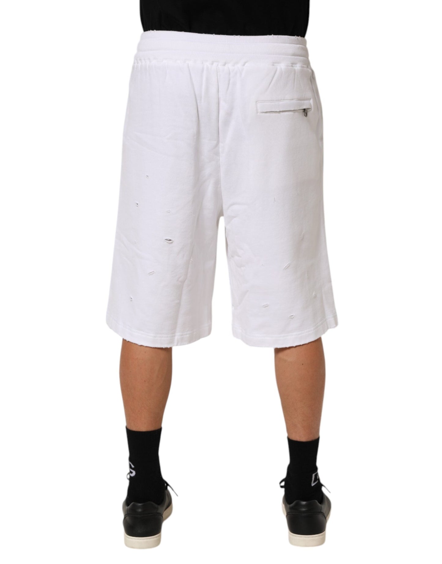 White Cotton Ripped Bermuda Sweatpants Shorts