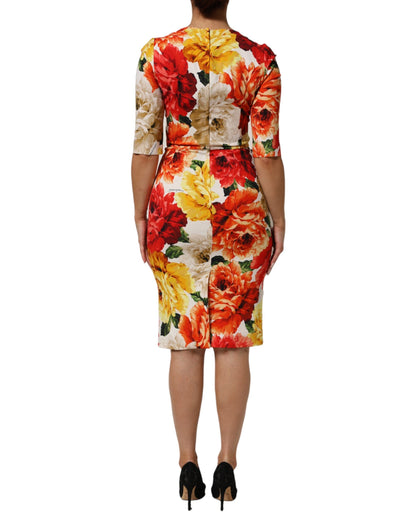 Multicolor Floral Print Viscose Sheath Dress