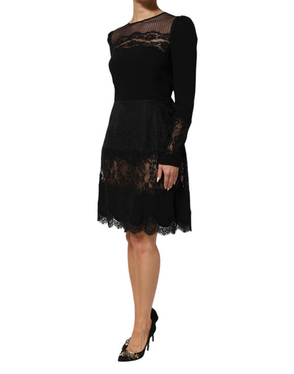 Black Floral Lace Trim Sheath A-line Dress