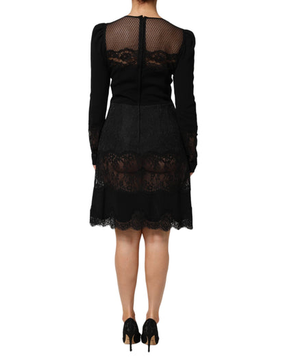 Black Floral Lace Trim Sheath A-line Dress