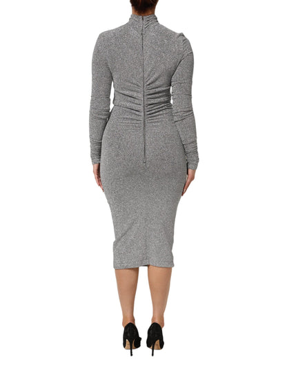 Gray Nylon Bodycon Sheath Long Sleeves Dress