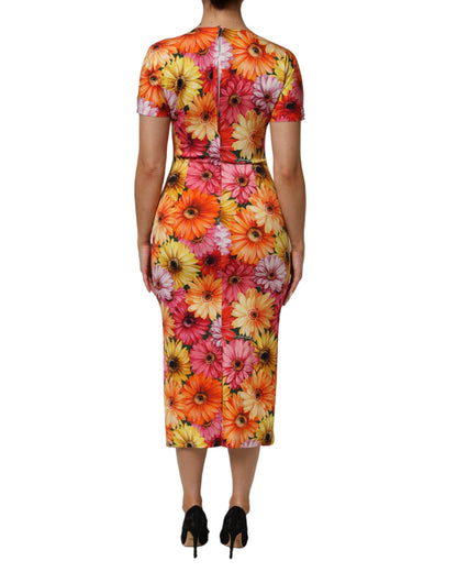 Multicolor Floral Print SilkSheath Midi Dress