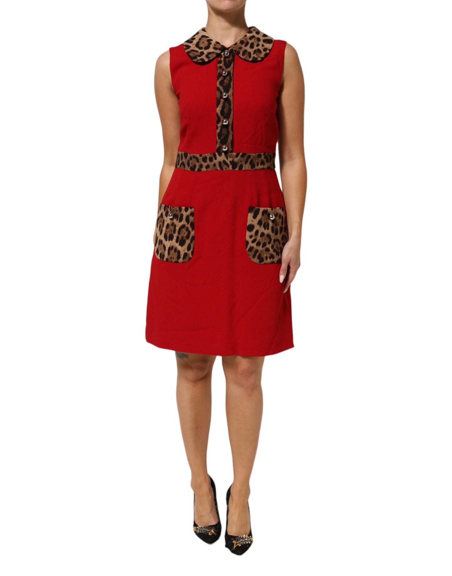 Red Leopard Viscose Sheath A-line Dress