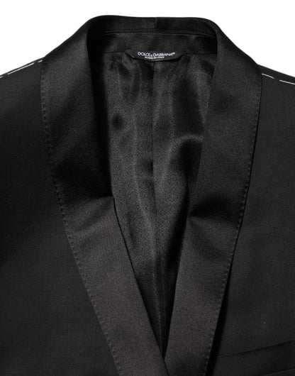 Black Wool GOLD 1 Button Men Suit Blazer