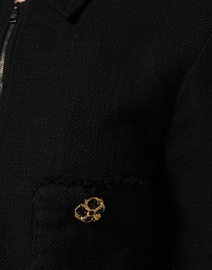 Black Cotton Full Zip Cropped Coat Jacket