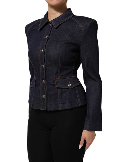 Dark Blue Cotton Collared Denim Coat Jacket