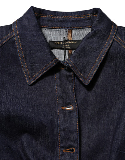 Dark Blue Cotton Collared Denim Coat Jacket
