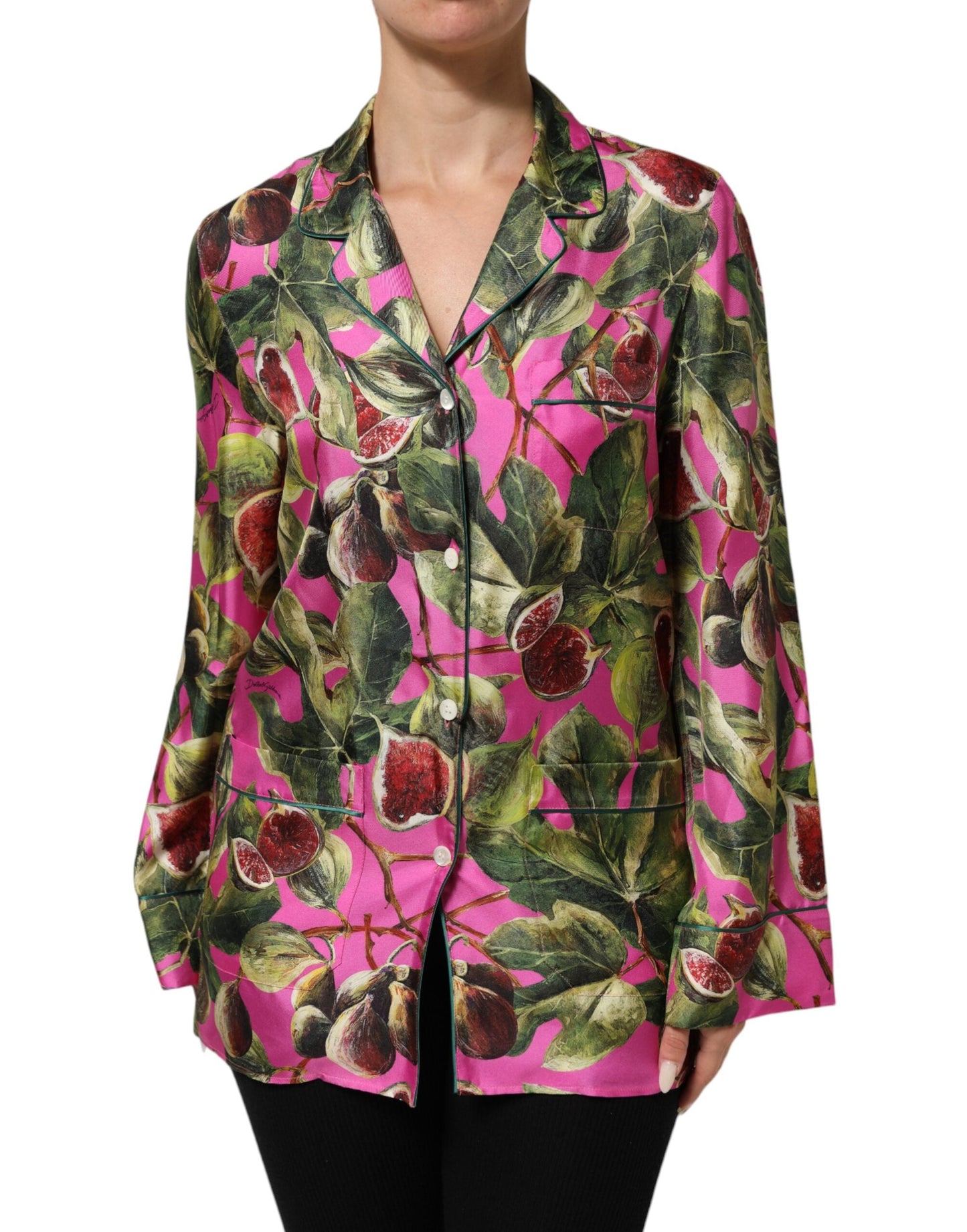 Hot Pink Fig Printed Silk Shirt Blouse Top