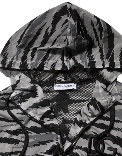 Gray Camouflage Hooded Sweatshirt Jacket