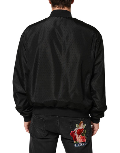 Black Acetate Full Zip Bomber Men Jacket