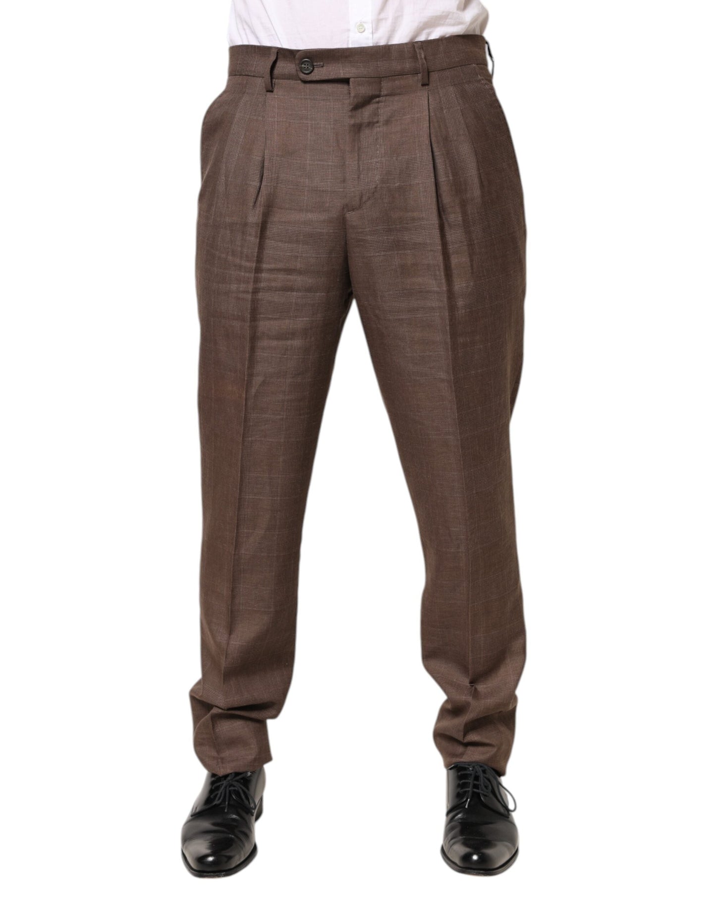 Brown Wool Mid Waist Dress Trouser Pants