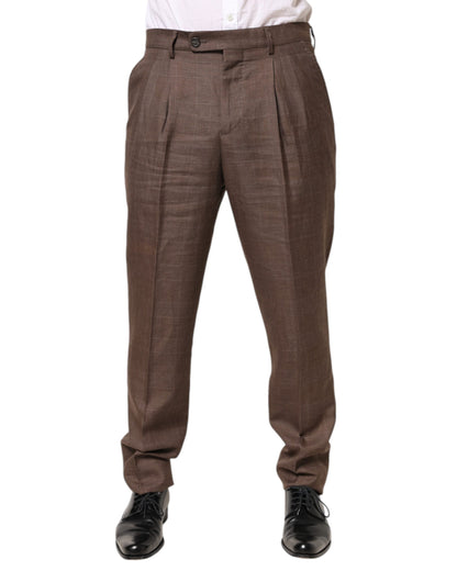 Brown Wool Mid Waist Dress Trouser Pants