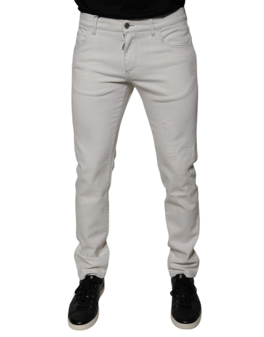 White Cotton Stretch Skinny Men Denim Jeans