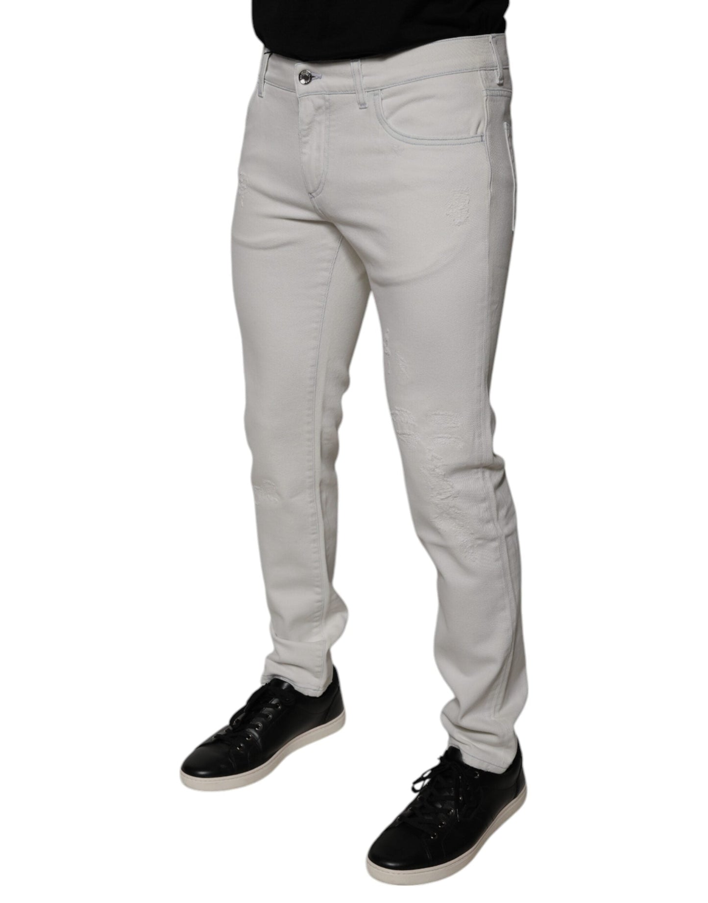 White Cotton Stretch Skinny Men Denim Jeans