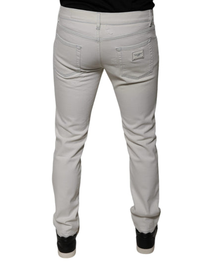 White Cotton Stretch Skinny Men Denim Jeans