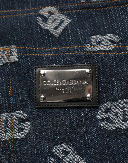 Blue Logo Print Straight Denim Men Jeans