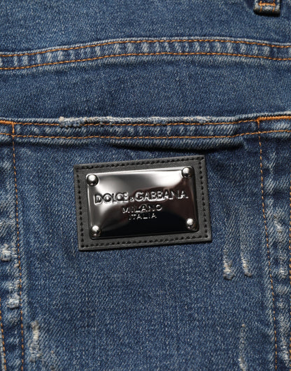 Blue Tattered Cotton Skinny Men Denim Jeans