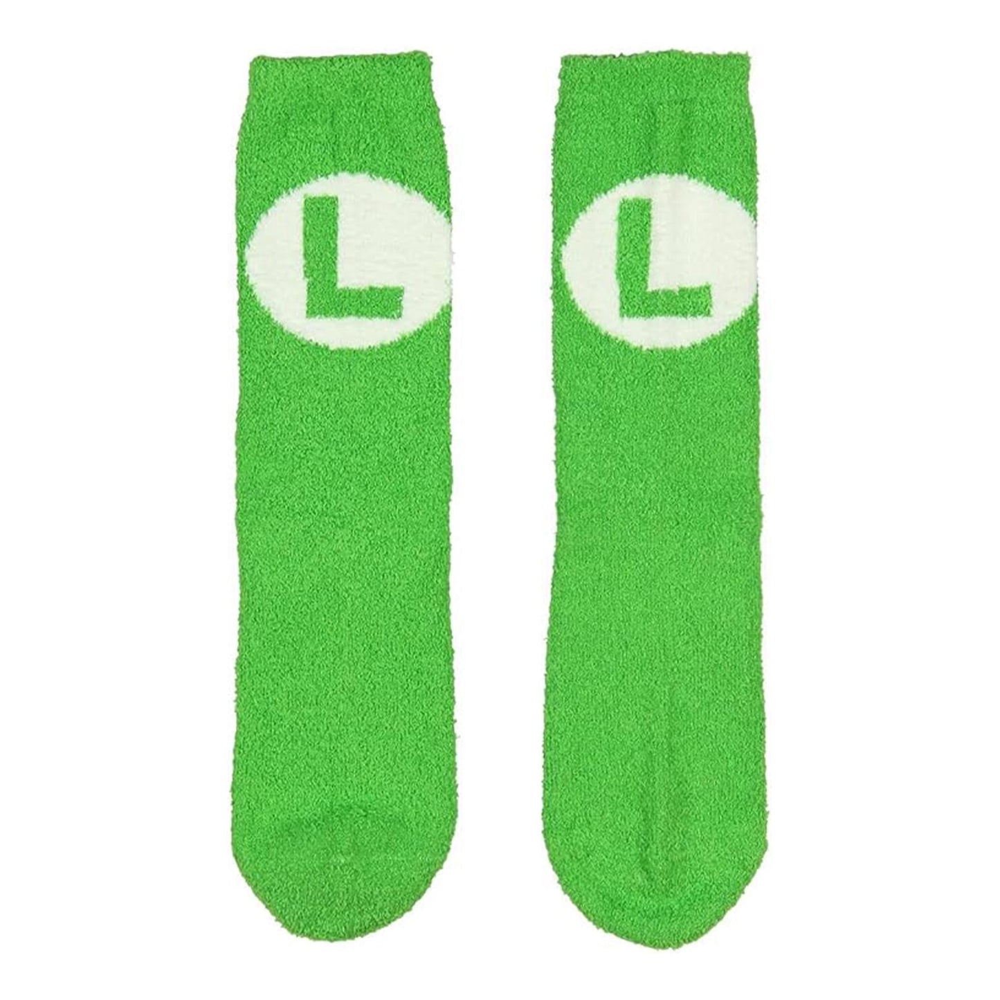 Super Mario Bros. Green Luigi Logo Cozy Adult Crew Socks