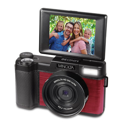 Minolta MND30-R MND30 4x Digital Zoom 30 MP/2.7K Quad HD Digital Camera (Red)