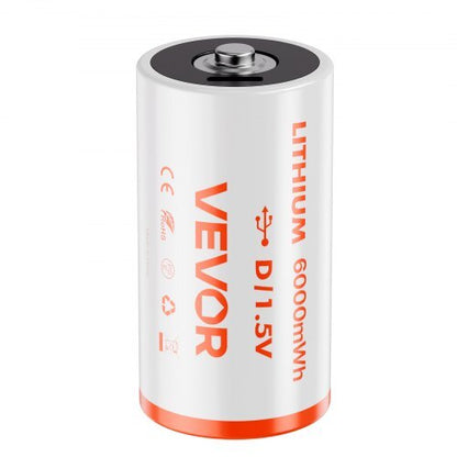 VEVOR Rechargeable D Batteries 4 Pack 1.5V 6000mWh Lithium D Battery USB-C Cable