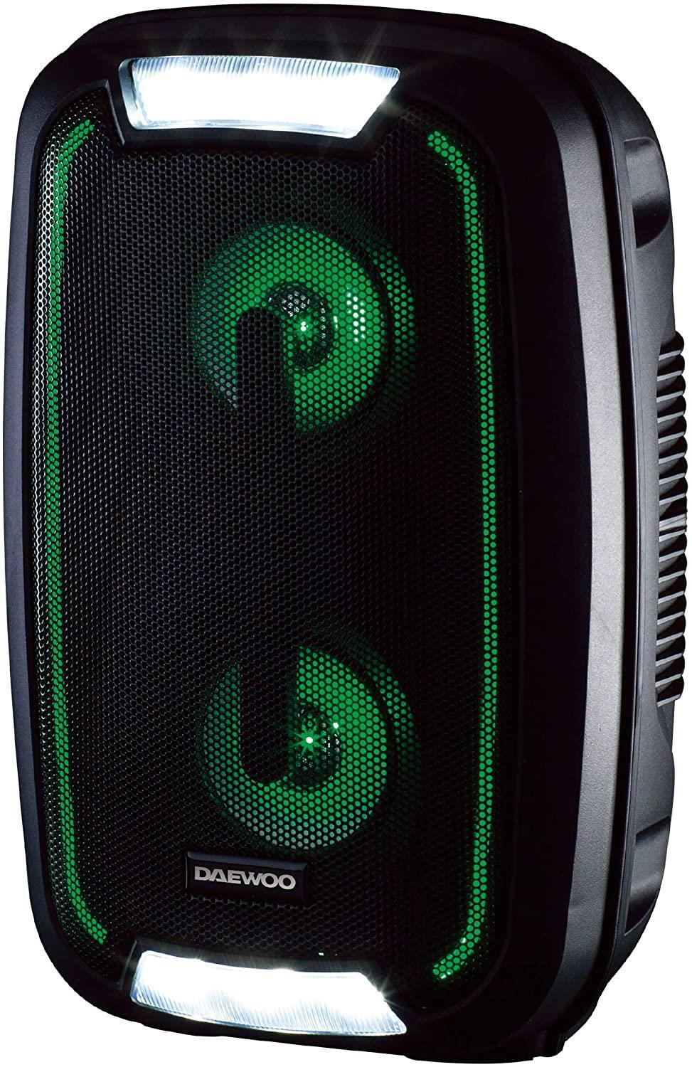 Daewoo LED Bluetooth Party Speaker 20W LED Changing Lights Sound Quality and 33 Feet Range, FM Radio Capabilities Black