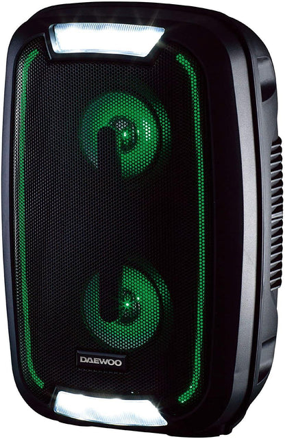 Daewoo LED Bluetooth Party Speaker 20W LED Changing Lights Sound Quality and 33 Feet Range, FM Radio Capabilities Black