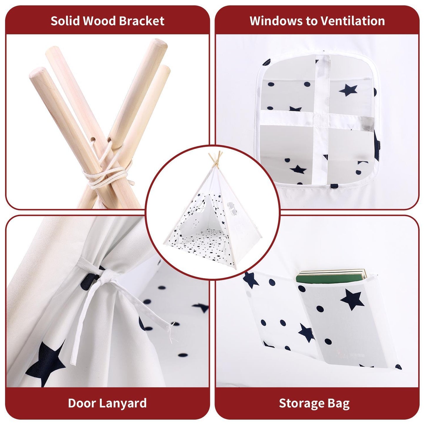 SOKA White Teepee Tent for Kids Foldable Cotton Canvas Indoor Outdoor Playhouse