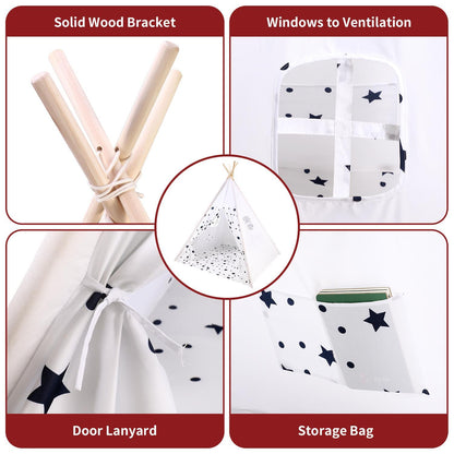 SOKA White Teepee Tent for Kids Foldable Cotton Canvas Indoor Outdoor Playhouse