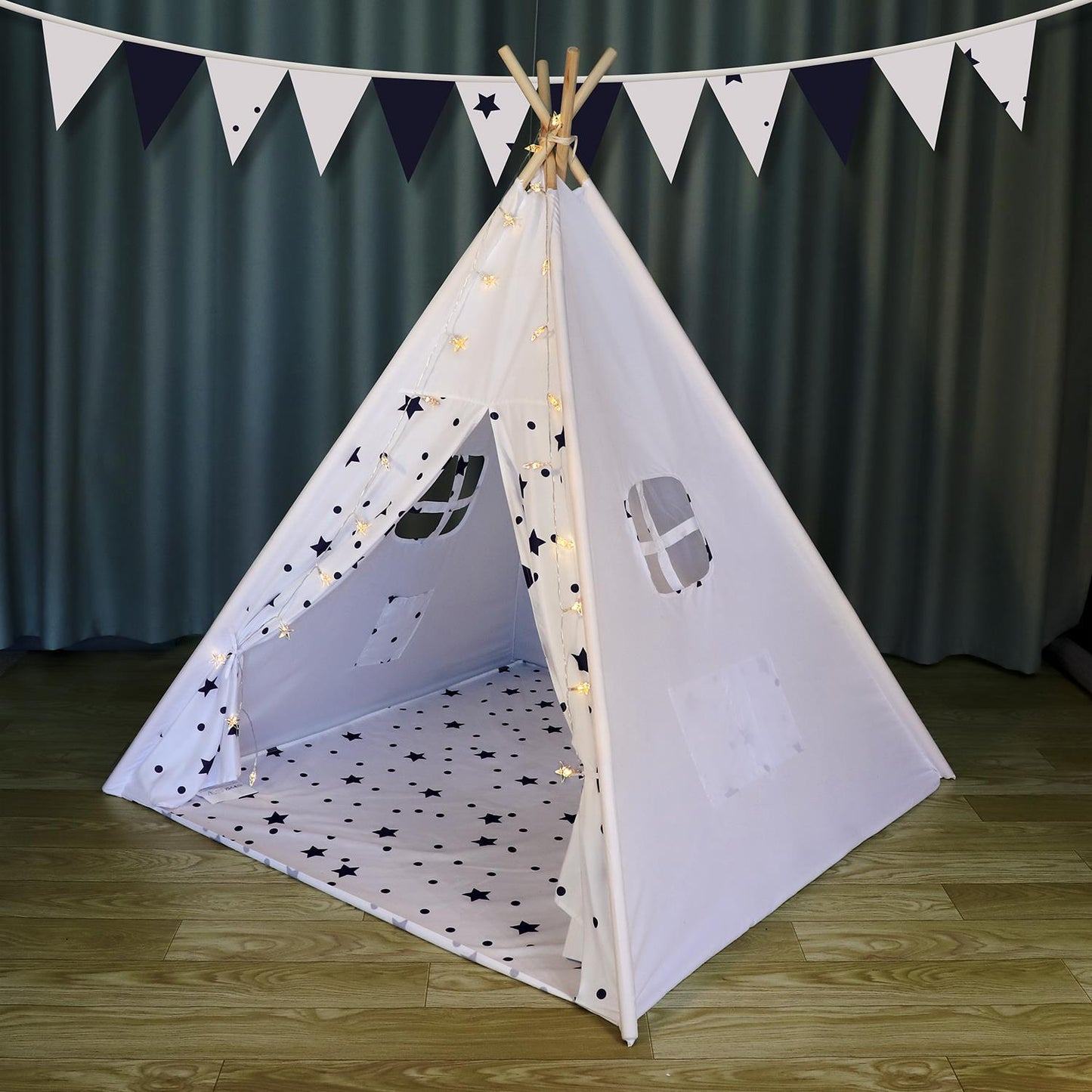 SOKA White Teepee Tent for Kids Foldable Cotton Canvas Indoor Outdoor Playhouse