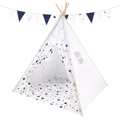 SOKA White Teepee Tent for Kids Foldable Cotton Canvas Indoor Outdoor Playhouse